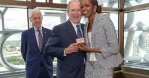 George W. Bush gifts Michelle Obama a tin of Altoids at Obama Center opening in an ode to their friendship